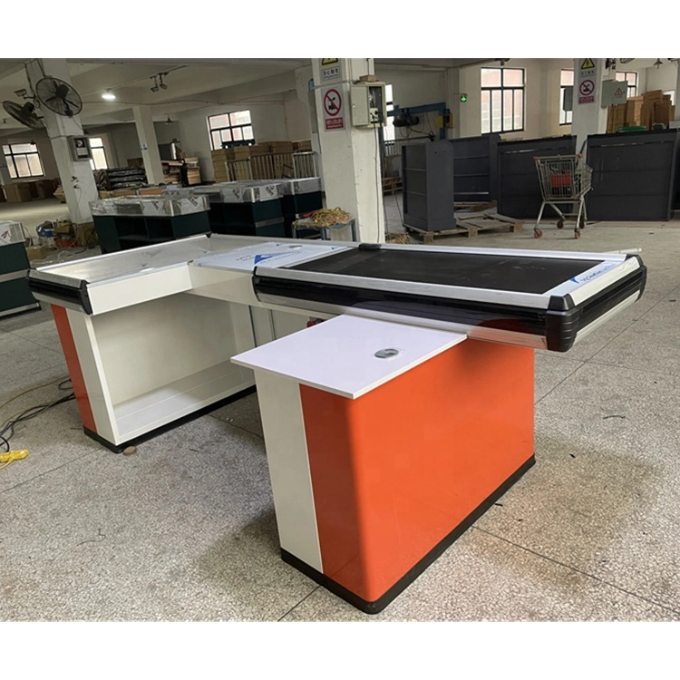 Supermarket Customized Steel Electronic Durable Checkout Counter with Conveyor Belt