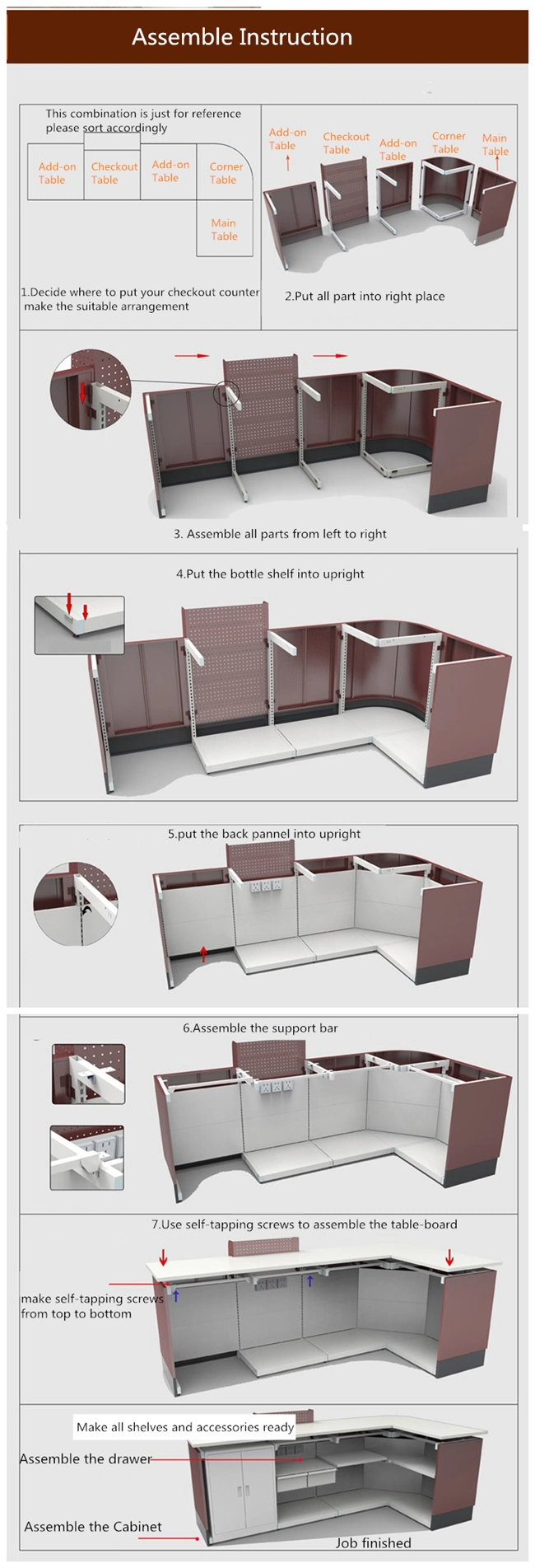 Supermarket Design Customized Retail Cash Register Table Checkout Counter Cashier Desk