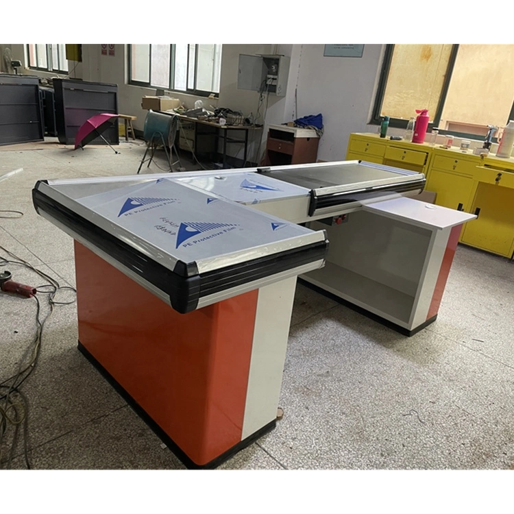 Supermarket Customized Steel Electronic Durable Checkout Counter with Conveyor Belt