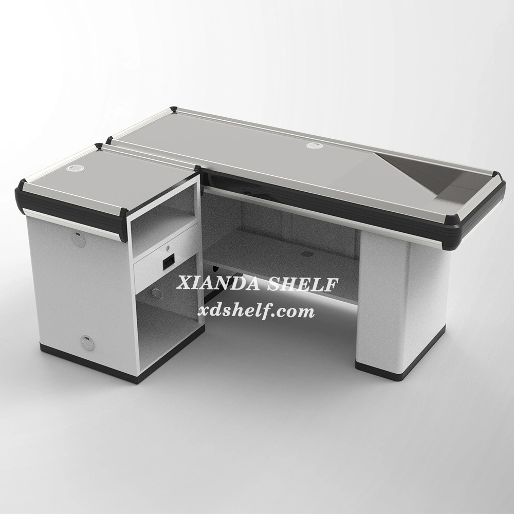 Checkout with Conveyor Belt Commercial Desk Cash Counter for Supermarket