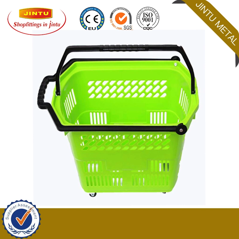 Plastic Rolling Shopping Trolley Basket with Handle