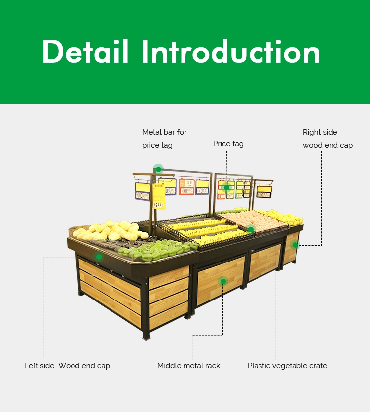 Supermarket Store Display Metal Wooden Fruit and Vegetable Stand Rack