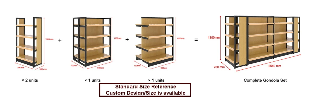 Steel and Wood Structure Supermarket Store Gondola Island Display Shelf