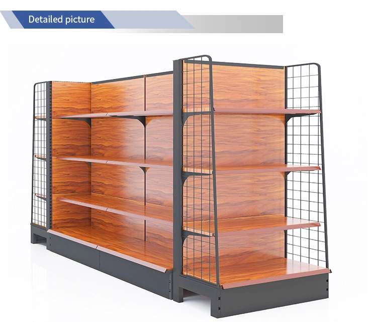 Wood Grain Supermarket Shelving for Sale Grocery Gondola Shelves Display Rack