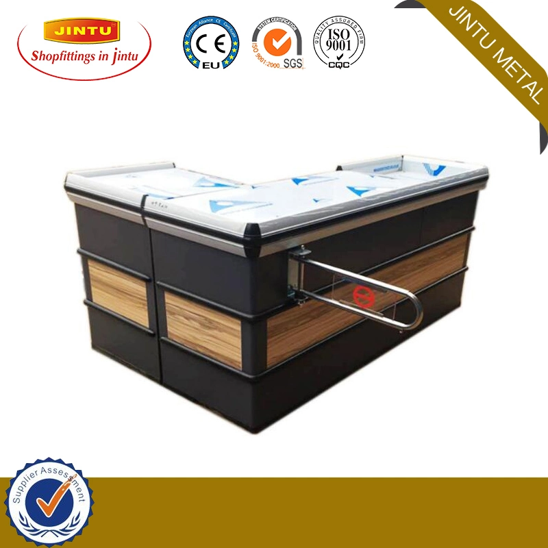 Hot Selling New Design Cash Counter Supermarket Cashier Checkout Counter with Electric Conveyor Belt