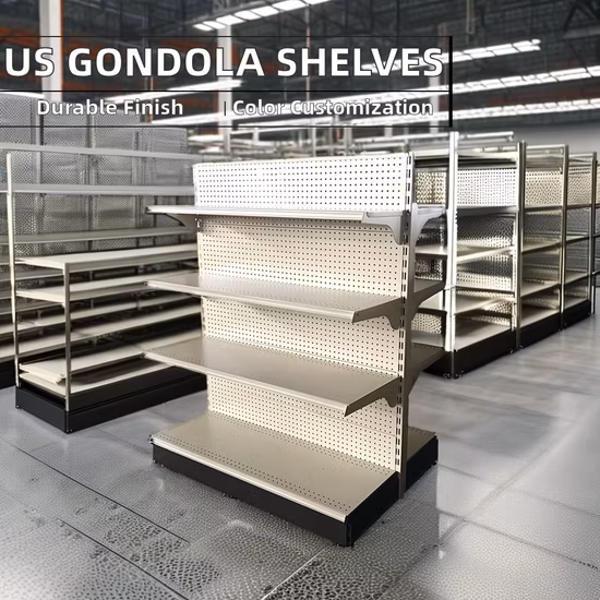 食料品店のスーパーマーケットの棚 棚 金属製のスーパーマーケットの棚